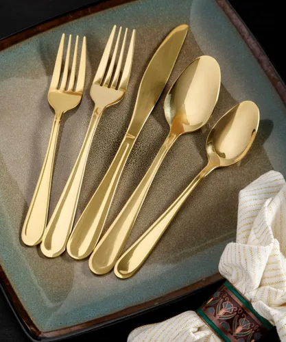 Miniatura 2 de Gibson Home Ravidia - Juego de cubiertos dorados de calibre pesado, 20 piezas, utensilios coloridos de acero inoxidable, juego de vajilla para 4