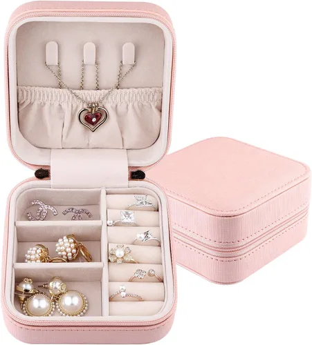 Miniatura 4 de Duomiila - Caja de joyería pequeña, mini organizador de viaje portátil, para anillos, aretes, collares. Un regalo para niñas y mujeres