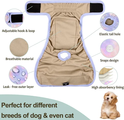 Miniatura 12 de Pañales lavables para perros, para hembras caninas, reutilizables, para periodo de celo, altamente absorbentes, para incontinencia, con broches