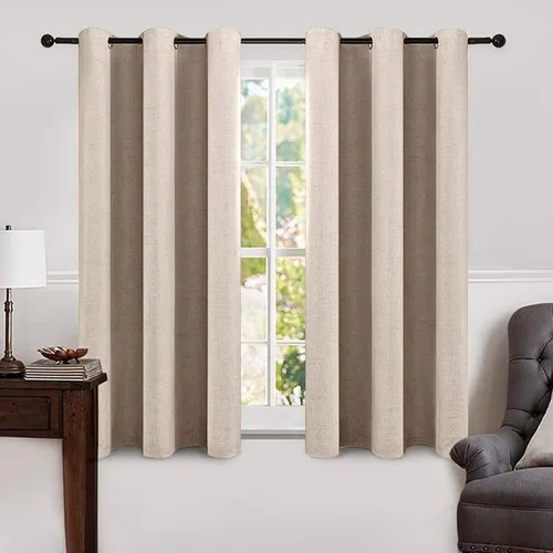 MIULEE Cortinas con textura de lino sólidas 100% opacas, con aislamiento térmico, color beige natural, cortinas oscurecedoras con ojales para sala