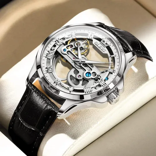 Miniatura 14 de OLEVS Relojes de esqueleto para hombre, automático, mecánico, de lujo, de cuero, impermeable, luminoso, reloj de pulsera para hombre