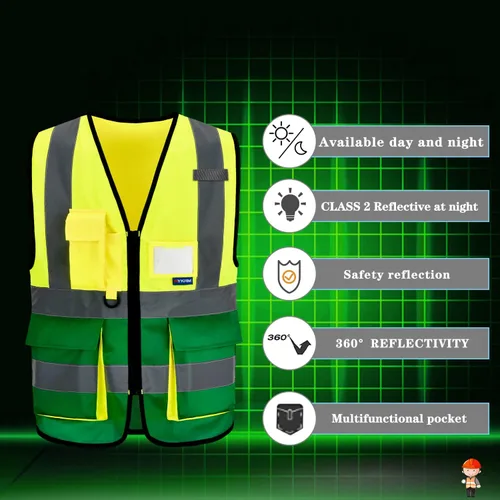 Miniatura 5 de A-SAFETY Chaleco reflectante de seguridad de alta visibilidad con bolsillos y cremallera, chaleco de trabajo Hi Viz para hombres y mujeres