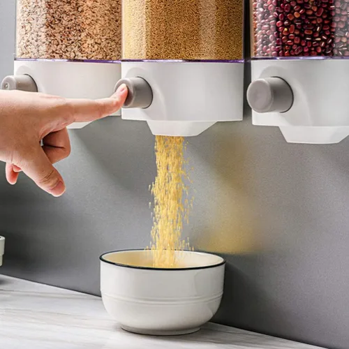 Miniatura 3 de Kichvoe Tarro de almacenamiento montado en la pared 1.5L dispensador de grano transparente para cocina ahorro de espacio organizador de alimentos a