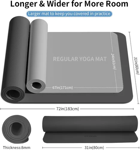 Miniatura 5 de Extra Wide & Thick 8mm Yoga Mat, 72"x31.5" Large Non Slip Exercise Mat, Premium POE Material for Superior Cushioning & Stability, with Strap for