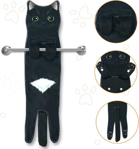 Miniatura 8 de PAT JUUMG - Toallas graciosas de mano con forma de gato para decoración de baño y cocina, toallas decorativas colgantes para la cara, súper