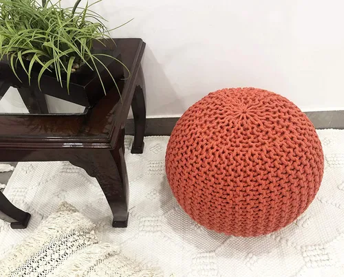 Miniatura 2 de FRELISH DECOR Puf Otomano Redondo Tejido a Mano 100% Algodón Puf Reposapiés - Saco de Frijoles Tejido - Silla de Piso para Sala de Estar Dormitorio