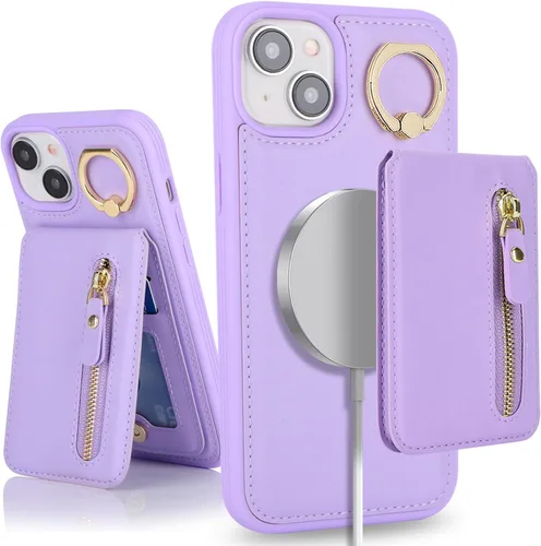 Miniatura 10 de para iPhone 14 Funda con soporte magnético Magsafe compatible, llavero de cuero PU plegable con soporte desmontable, funda tipo cartera 2-en-1