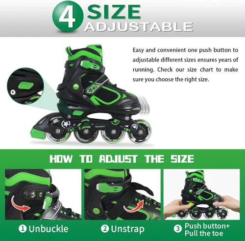 Miniatura 5 de MammyGol Adjustable Inline Skates for Kids Boys Girls Youth Blades Roller Skates with Light up Wheels Ages 4-16 Verde