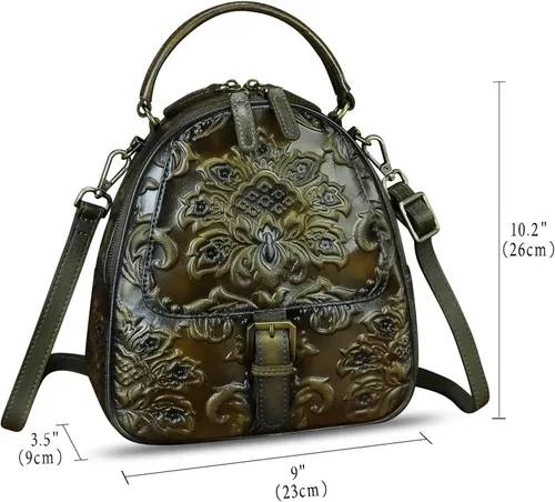 Miniatura 5 de Bolso bandolera de cuero genuino para mujer, bolso cruzado en relieve, bolso cruzado con asa superior, mochila convertible hecha a mano
