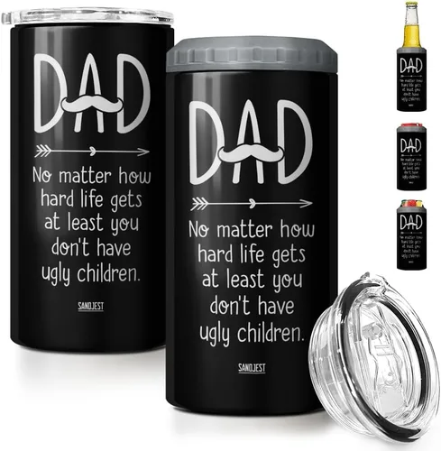 Miniatura 25 de SANDJEST Regalos para Papá Bonito de Bonus - Vaso de 12oz de la Hijastra, el Hijo - Diseño 4 en 1 Vaso de Papá Paso Aislante Enfriador de Latas