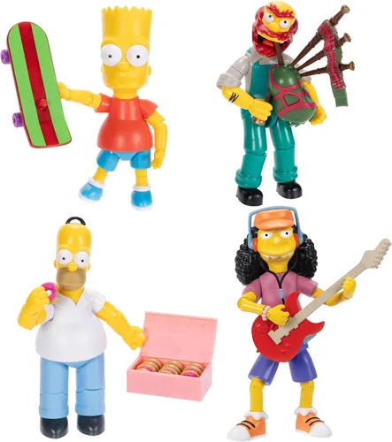 JAKKS Pacific Disney - Figuras de acción de Los Simpson, paquete de 4 figuras coleccionables de 5 pulgadas de Wave 1, Homer, Bart, Groundskeeper
