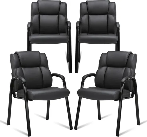 Miniatura 15 de CLATINA Silla de oficina para invitados de cuero con reposabrazos acolchado y base de trineo, silla de escritorio sin ruedas para recepción, Base