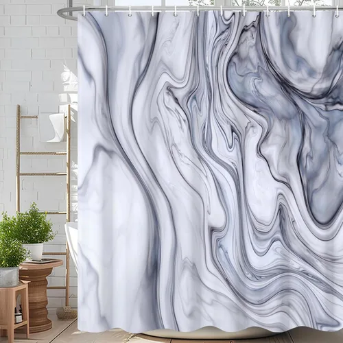 Miniatura 15 de Cortina de ducha abstracta de mármol negro gris y dorado con grietas, cortina de baño moderna ombre impresa, cortina impermeable y lavable de tela