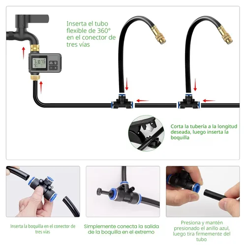 Miniatura 7 de Sistema de riego por goteo de 60 pies con temporizador de agua - Kit de riego automático de jardín con manguera flexible de 360° y boquillas