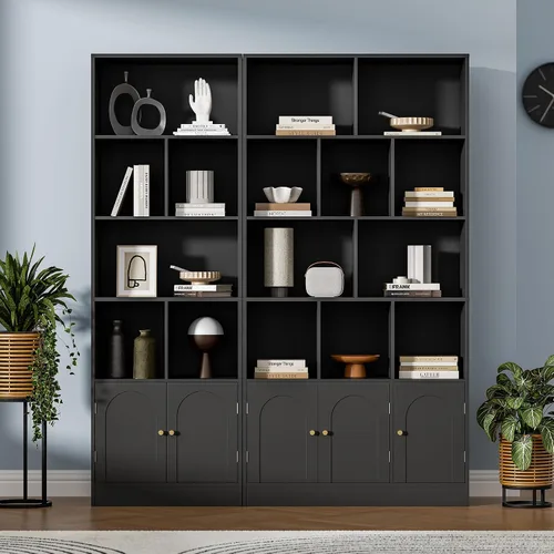 Miniatura 4 de Housoul Estantería de 71 pulgadas de alto con 10 cubos y 3 puertas, estantería de 4 niveles, estantería abierta con gabinete, organizador de Negro