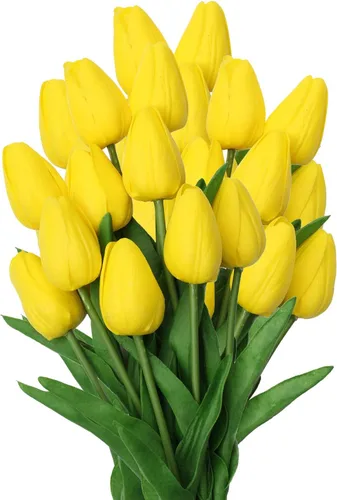 Miniatura 20 de 20 tulipanes artificiales mixcolor de tacto real, flores falsas para el día de la madre, 13.5 pulgadas, tulipanes sintéticos, flores artificiales a