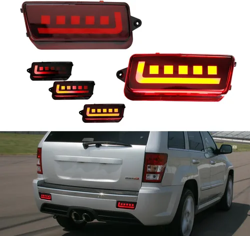 Lente roja LED 3 en 1 para 2005 2006 2007 2008 2009 2010 Jeep Grand Cherokee Reflector luces traseras señal de giro freno parada y luces antiniebla
