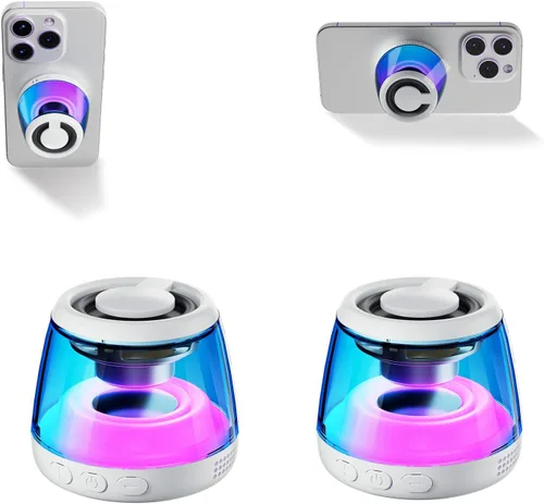 Miniatura 11 de Altavoz Bluetooth magnético, altavoz Bluetooth de inducción inalámbrico, mini soporte portátil para teléfono celular para iPhone, cordón y luz