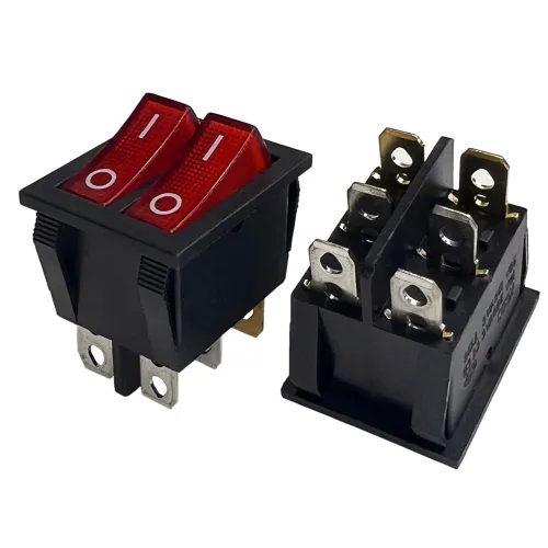 Miniatura 22 de Interruptor basculante DPST On-Off Unilluminated Negro 4 Pin 1.220x0.984 in Rectangular Snap-in Interruptor de alimentación de palanca