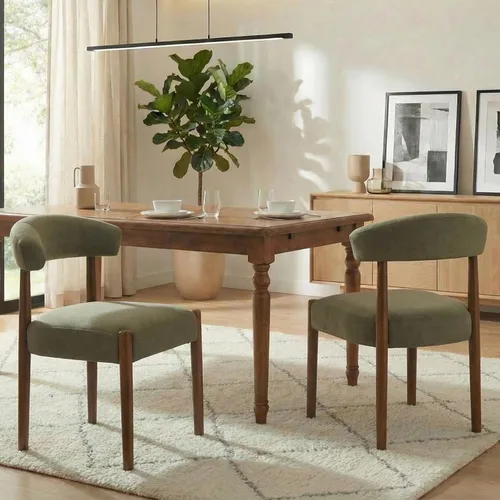 Miniatura 12 de VKNOW Juego de 2 sillas de comedor de madera, modernas sillas de comedor tapizadas con patas de madera de nogal y respaldo curvo, sillas de cocina