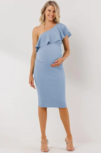Miniatura 5 de LaClef Vestido de maternidad con volantes y un hombro fruncido lateral para mujer