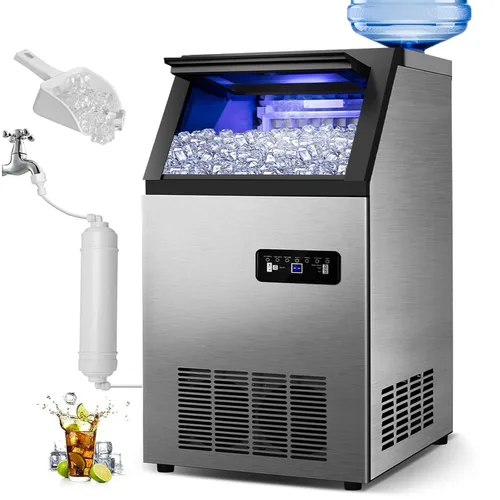 Máquina comercial para hacer hielo de 120 libras/24 horas con capacidad de hielo de 35 libras, 45 cubos de hielo transparentes listos en 11-20