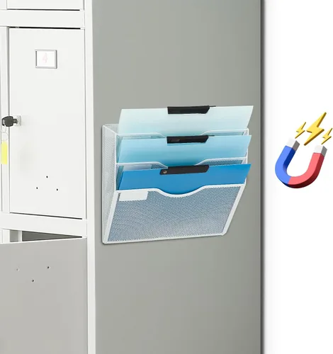 Miniatura 55 de EASEPRES Organizador de archivos de malla de 3 bolsillos para colgar en la pared, carpeta de papel para correo montada en la pared, organizador