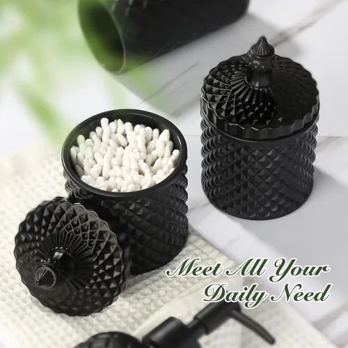 Miniatura 4 de RYTOXILO Juego de accesorios de baño negro mate, paquete de 4 juegos de accesorios de baño negros, dispensador de jabón de vidrio de diamante