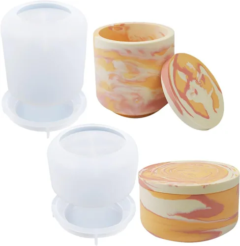 2 piezas de moldes de resina para tarros grandes con tapa, moldes creativos de silicona para joyería epoxi, portavelas, organizador de moldes para
