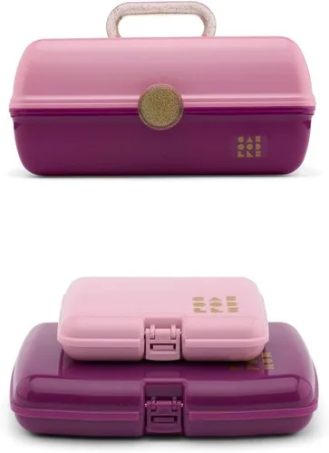 Miniatura 28 de Caboodles On-The-Go Girl - Caja de maquillaje para chicas, dos tonos violeta sobre brillo plateado, caja organizadora de maquillaje de plástico