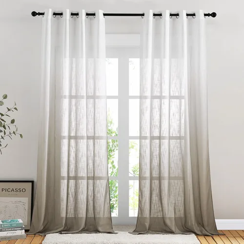 Miniatura 18 de NICETOWN Cortinas de lino sintético degradado para sala de estar, estilo noble con ojales, cortinas semitransparentes para niños, cortinas de Morado