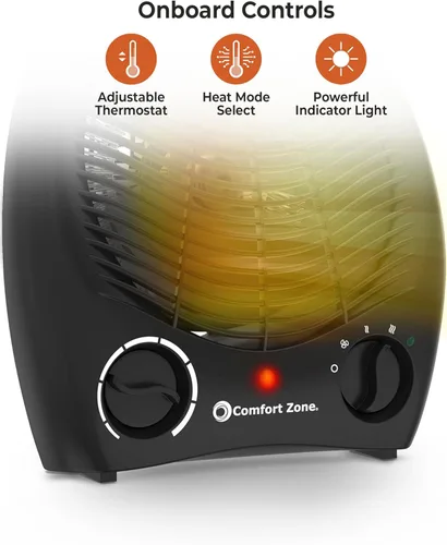 Miniatura 2 de Comfort Zone Calentador de Espacio Portátil Eléctrico de Ventilador Forzado con Termostato Ajustable, Sensor de Sobrecalentamiento, Interruptor