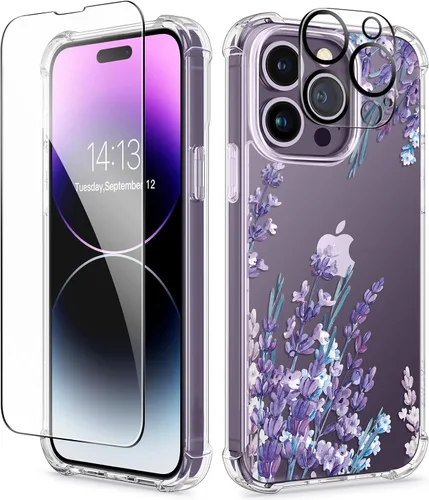 Miniatura 126 de GVIEWIN - Funda floral para iPhone 14 de 6.1 pulgadas, protector de pantalla + protector de lente de cámara, no se amarillenta, a prueba de golpes