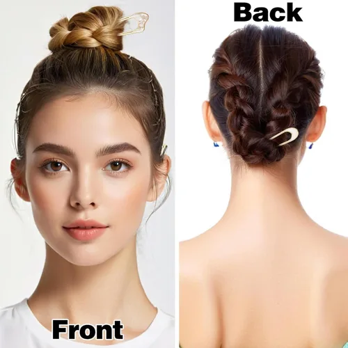 Miniatura 5 de 6 horquillas de pelo francesas en U para mujer, de metal para moño en forma de U, pasador de torsión francés dorado y azul grueso, fino, accesorios
