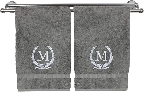 Miniatura 185 de Toalla de mano con monograma, regalo personalizado, 16 x 30 pulgadas, diseño de corona dorada bordada con letra blanca en toalla negra, extra