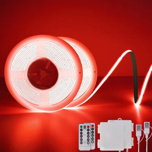 Miniatura 11 de OMIKA Tira de luces LED COB RGB de 6.6 pies, funciona con pilas, control remoto, regulable, cambio de color, tira de luces LED de batería, cortables