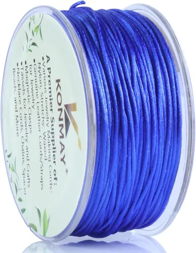 Miniatura 87 de KONMAY 80 Yardas 1.0mm Cordón Rattail de Nylon Satén Seda Trim Hilo para Cuentas para Nudos Chinos, Kumihimo, Trabajo con Cuentas, Macramé, 2-Azul