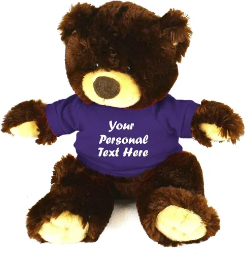 Miniatura 3 de Plushland Oso de peluche Noah de chocolate de 12 pulgadas, regalo personalizado, texto personalizado en la camisa, gran regalo para el día