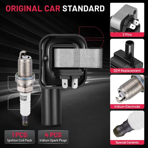 Miniatura 4 de BDFHYK 1 paquete de bobinas de encendido UF731 y 4 bujías de iridio 7090 compatibles con Nissan 2001-2004 Frontier, 1996-1999 Sentra l4 1.6L 2.4L