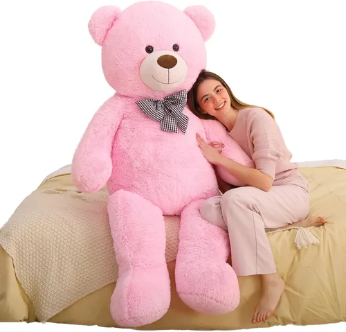 Miniatura 32 de MaoGoLan - Oso de peluche gigante de 52.0 pulgadas, peluche grande color canela con lindo moño y huellas, peluche suave de oso con moño para regalar