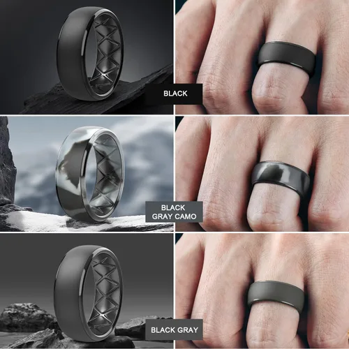 Miniatura 82 de Egnaro Anillos de boda de silicona para hombre: 1/4/6/7 Multipack de anillos de boda de goma con arco interior Diseño ergonómico transpirable