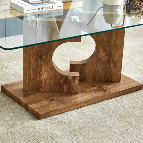 Miniatura 4 de Mesas de centro de cristal para sala de estar, mesa central rectangular moderna de 47.2 pulgadas, mesa de cóctel minimalista con parte superior