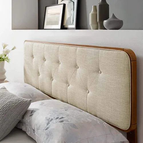 Modway Collins Cabecero tapizado de tela y madera para cama individual en color nogal beige