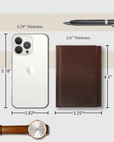 Miniatura 16 de Billetera de triple pliegue con RFID, cuero genuino, delgado, con ventana de identificación, bolsillo frontal, regalo para hombre