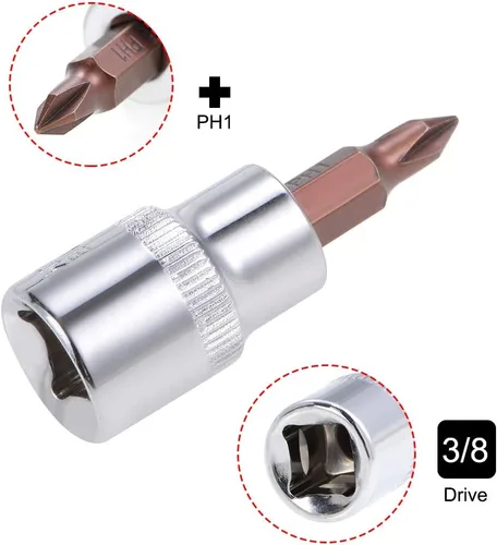 Miniatura 3 de uxcell 3/8" Drive x PH1 Phillips Bit Socket, S2 Brocas de acero, CR-V Sockets 1.890 in Longitud (solo para uso manual), 3 piezas