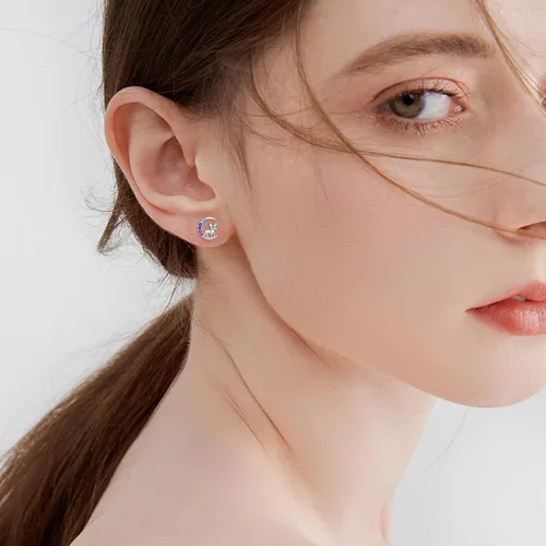 Miniatura 5 de YFN Aretes de tuerca de plata de ley con diseño de luna y animales lindos para mujeres y niñas