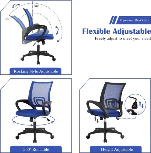 Miniatura 7 de Silla de oficina para el hogar, silla de escritorio, silla de computadora con soporte lumbar y reposabrazos, silla ergonómica ajustable con respaldo