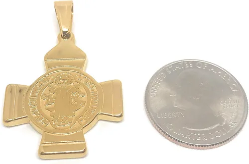 Miniatura 5 de LESLIE BOULES Colgante de cruz de San Benito chapado en oro de 18 quilates, Metal