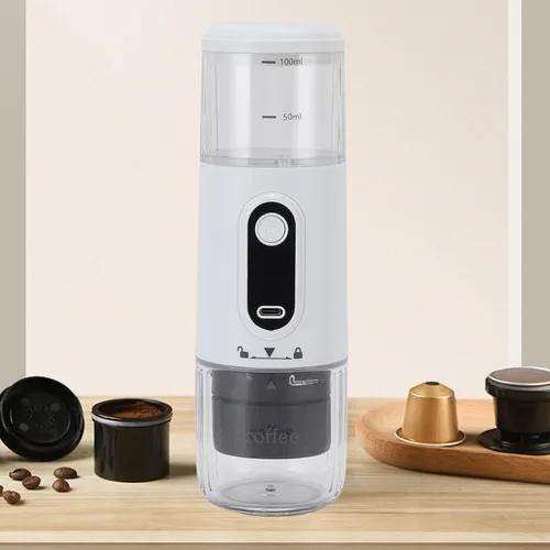 Miniatura 8 de Cafetera portátil, cafetera de café expreso, funciona manualmente, cafetera de cápsula de mano de 3.4 fl oz tipo C recargable para viajes al aire