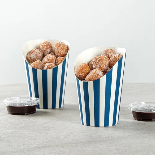 Miniatura 4 de Restaurantware Bio Tek - Recipientes de papas fritas de 12 onzas, 100 tazas desechables de charcutería, diseño inclinado, redondo, a rayas